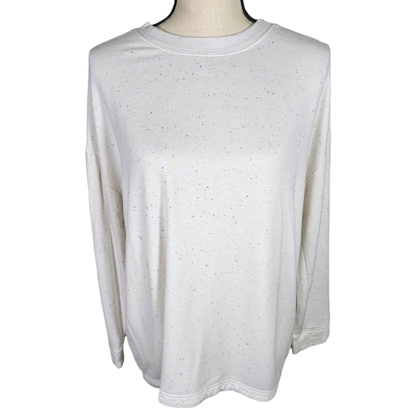 Three Dots Oversized Long Sleeve Sweatshirt, Ivory/Multicolor Fleks, Medium - Picture 1 of 11